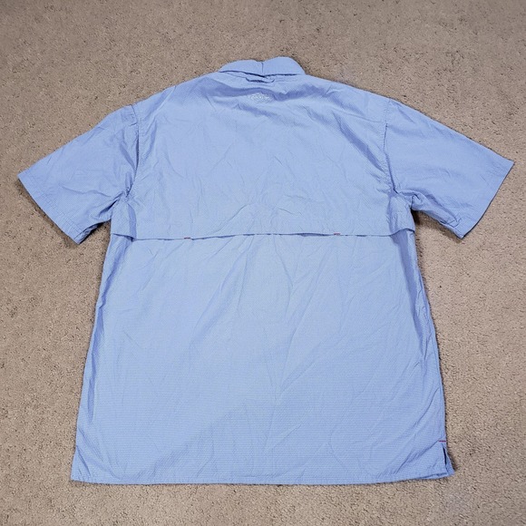 Orvis Troutbum Mens Medium Blue Seersucker Short Sleeve Fishing Shirt Vented - Picture 2 of 10